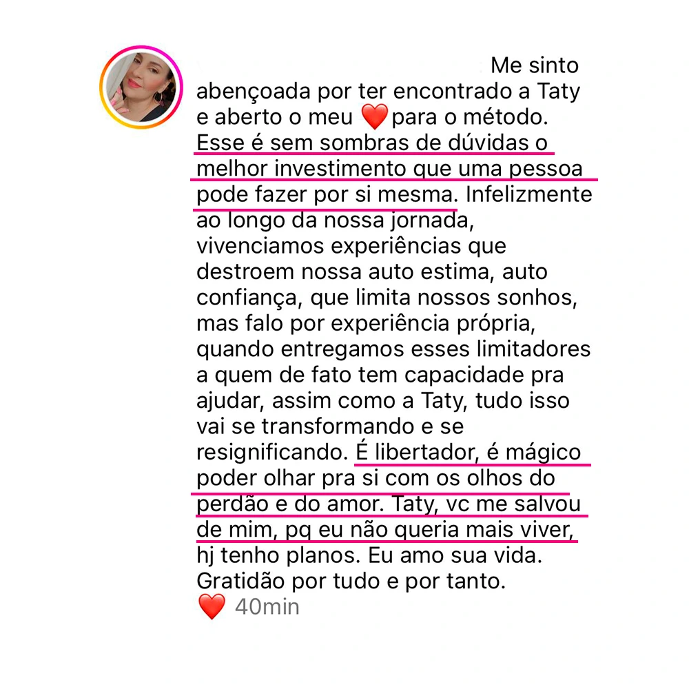 Mensagem de aluna pelo WhatsApp